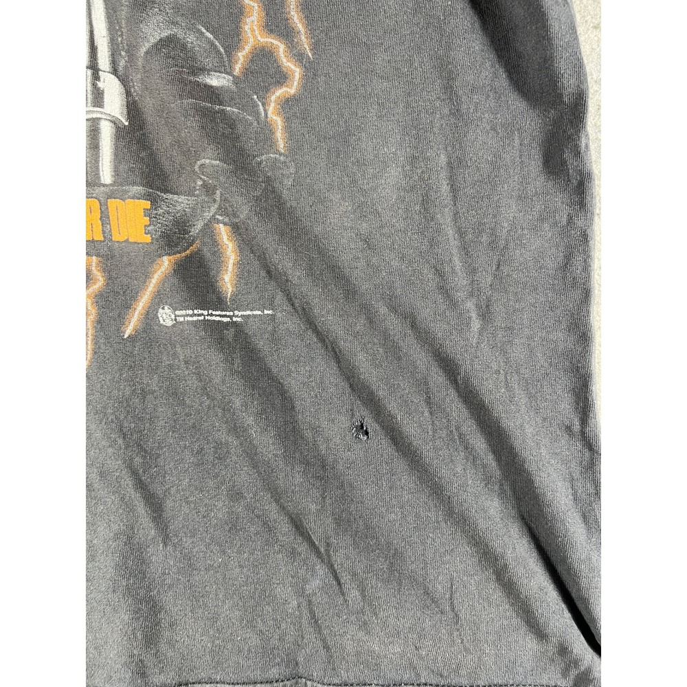 VTG Cycle Club Biker T Shirt Sz XL Black Orange Lightning AOP Graphic Faded Tee - Picture 5 of 11